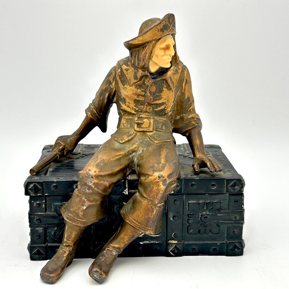 Antique J.B. Hirsch Pirate Sitting on Treasure Chest Alabaster Face c. 1930's
